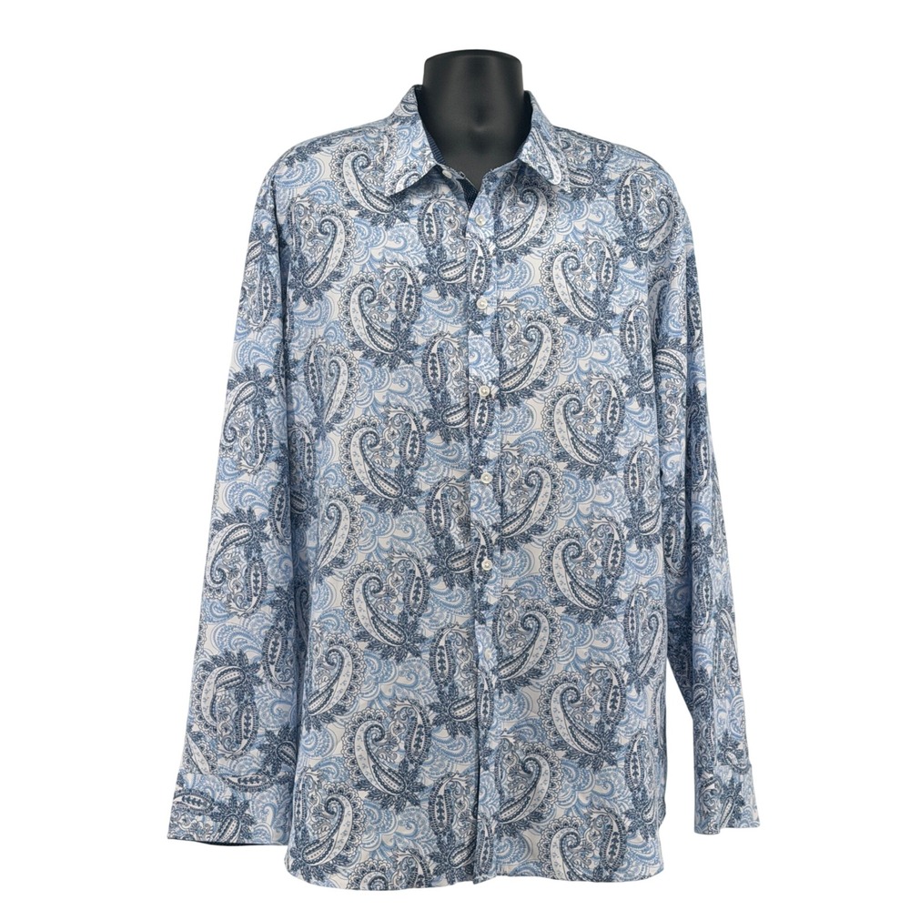 Kilburne & Finch Shirt Mens 3XLT Blue Paisley Button Down Long Sleeve